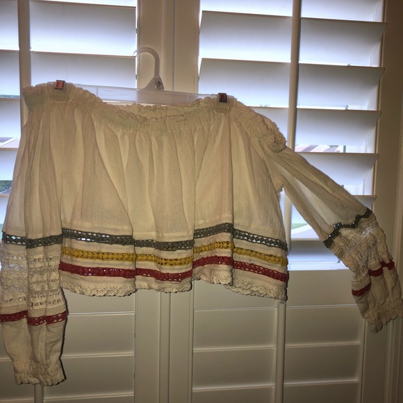 Boho off shoulder cropped peasant top S - Picture 3 of 4